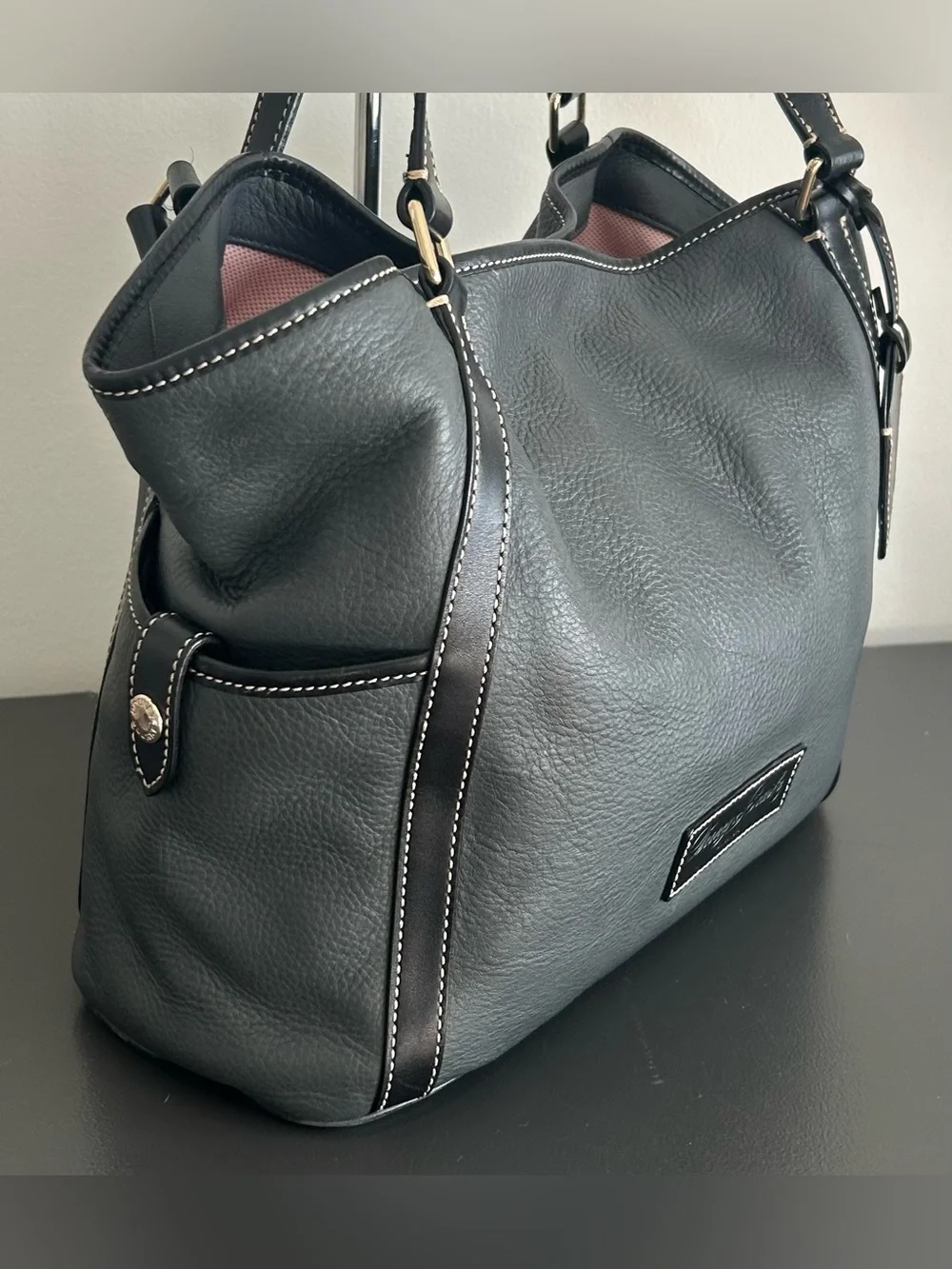 Dooney & Bourke Pebble Grain Leather Tote Gray Shoulder Bag Large Carryall Work